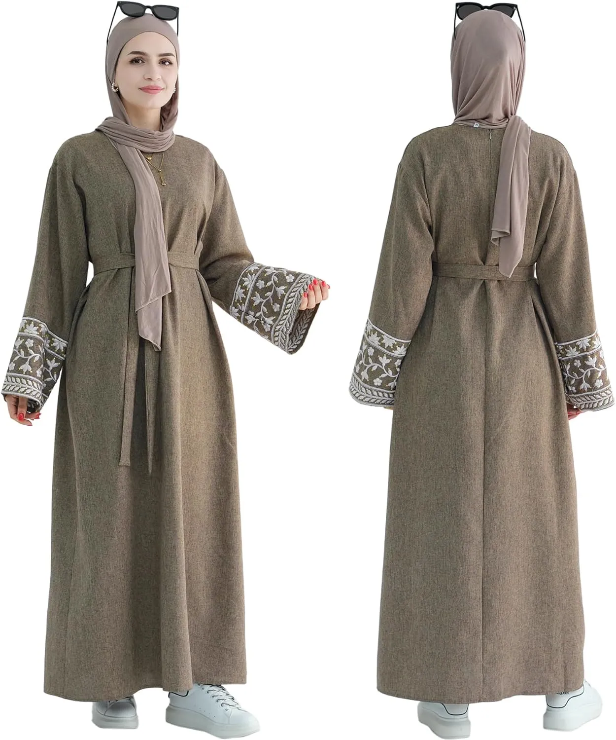 khalat Muslim Abaya Dress Women 1PC Islamic Prayer Robe Flower Embroidery Lightweight Kaftan Maxi Dress