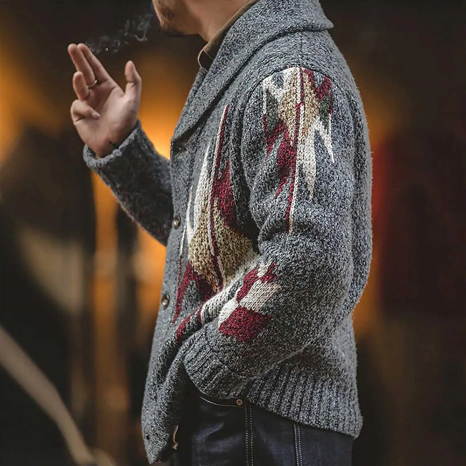 Knit Sweater for Men V Neck Button Down Cardigan Sweater Big and Tall Winter Sweaters Shawl Collar Knit Cardigan