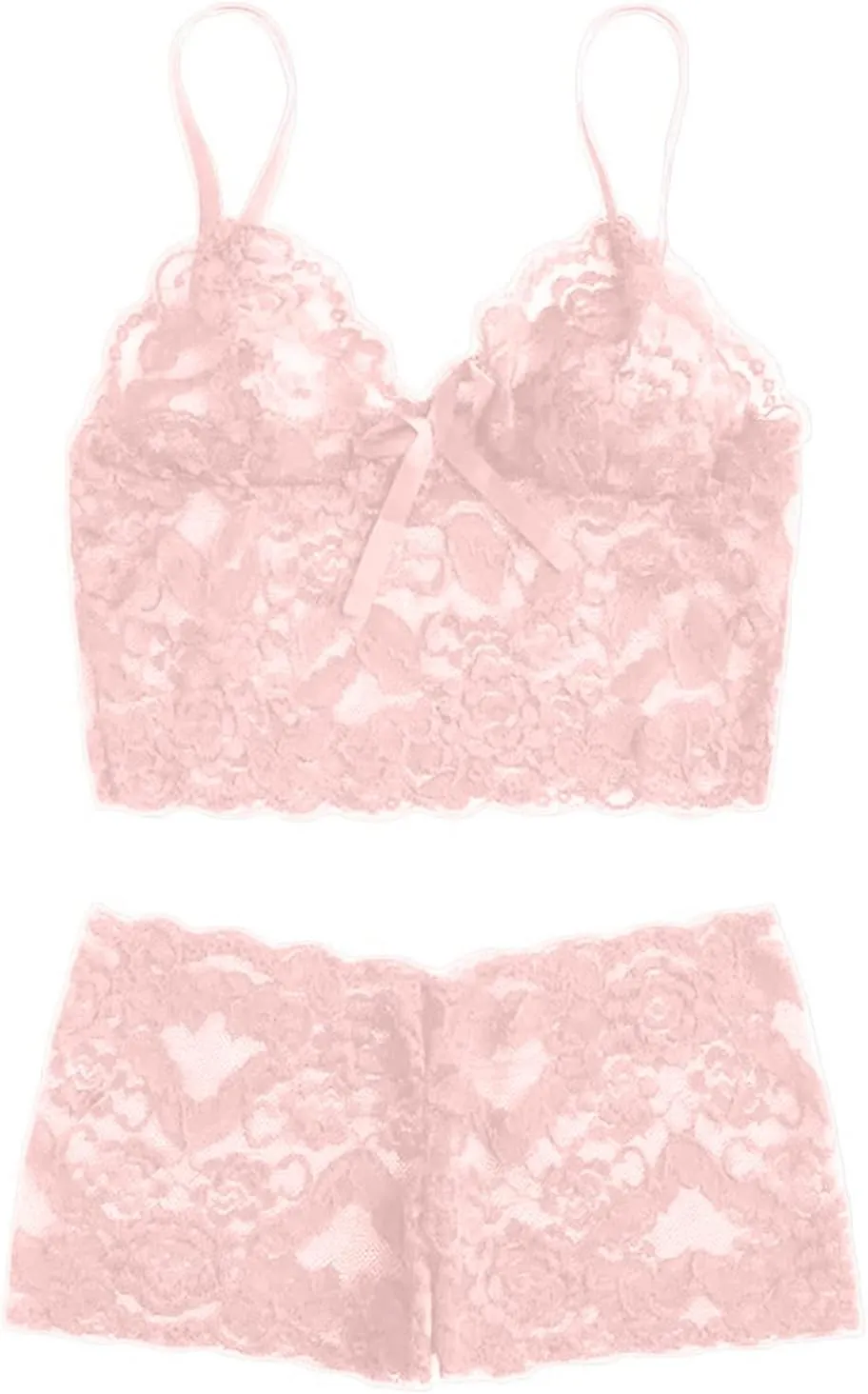 Lace Bralettes 2 Pieces Sets for WomenEmbroidery Spaghetti Strap Crop Top and Panty SetPajamas Sets Sleepwear