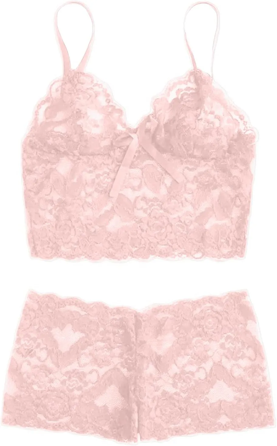 Lace Bralettes 2 Pieces Sets for WomenEmbroidery Spaghetti Strap Crop Top and Panty SetPajamas Sets Sleepwear