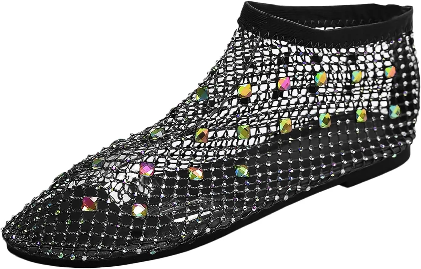 Ladies Breathable Hollow Mesh Breathable Rhinestone Decoration Flat Large Size Casual Womens Casual Shoes