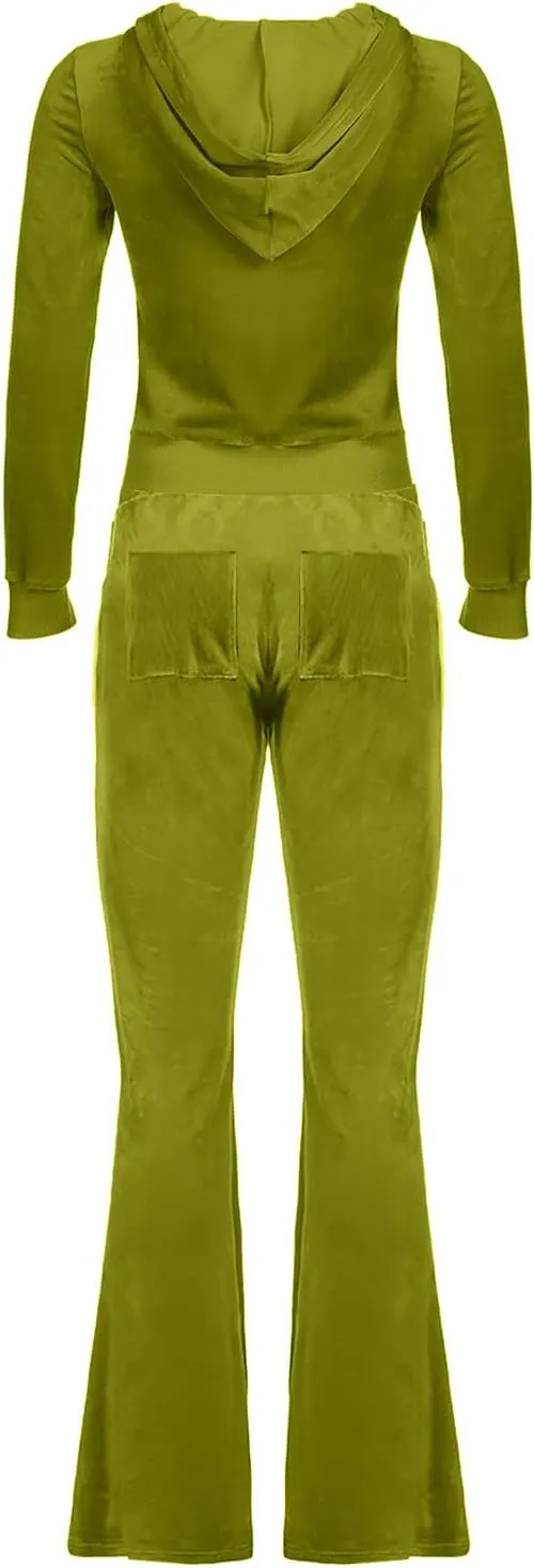Lastesso Sweatsuit Set for Women Velour Tracksuit Solid Slim Fit Jackets with Wid Leg Trousers Trendy Y2K Lounge 2 Piece Sets