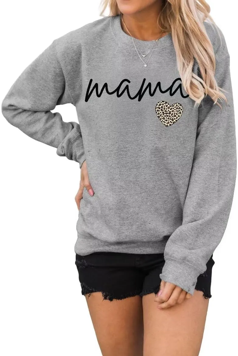 LEEDYA Women Long Sleeve Mama Sweatshirts Round Neck Pullover Loose Lightweight Blouse Tops