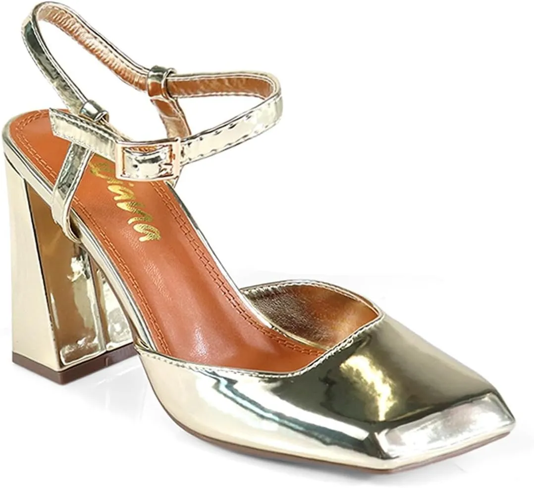 Liliana Women's Chunky Block Heels Closed Toe Ankle Strap Pumps Dress Shoes