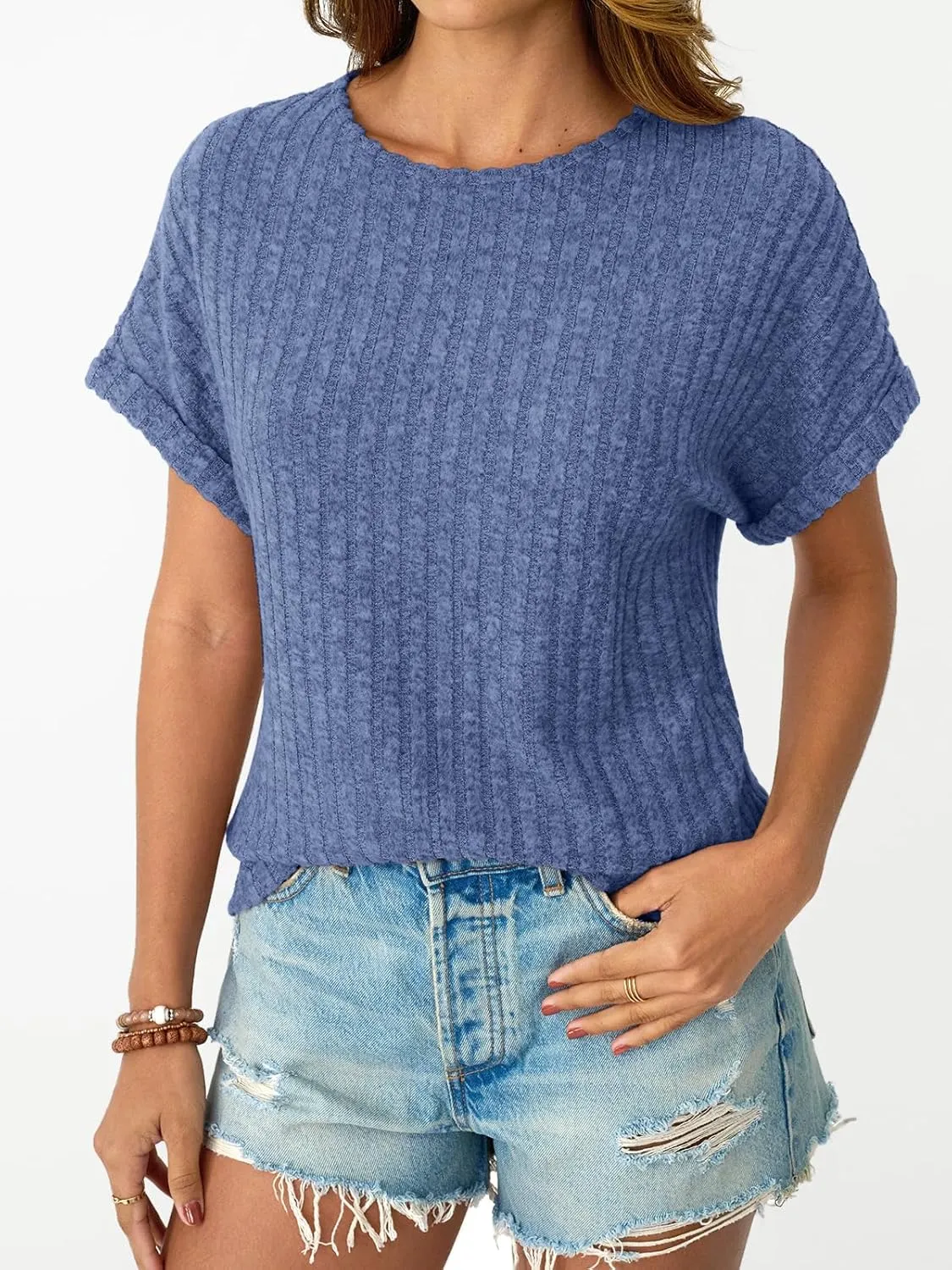LILLUSORY Women Short Sleeve T Shirt Summer Sweater Dressy Casual Blouse Business Top Work Clothing