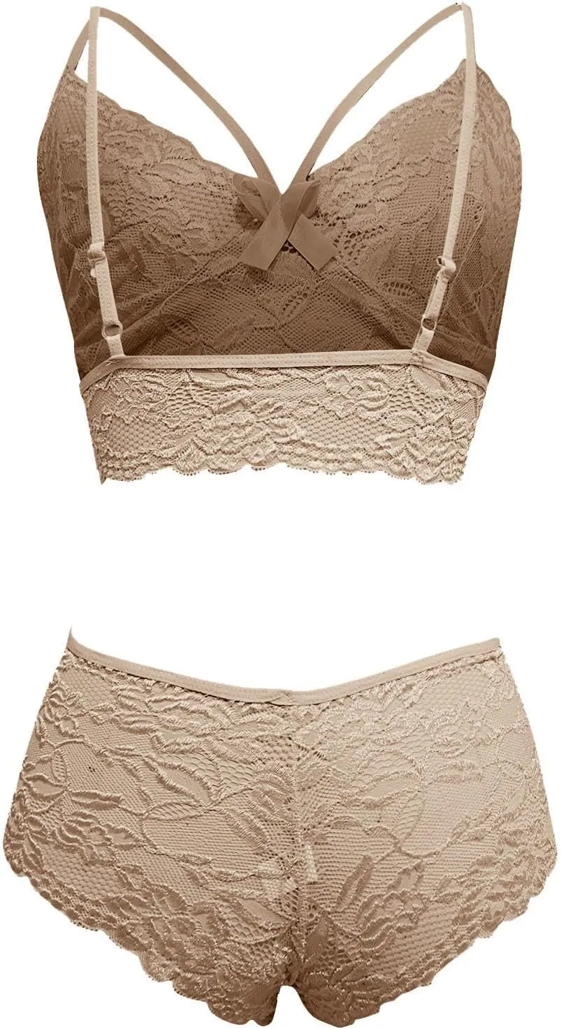 Lingerie for Women Corset Lace Floral Bralette Bra Two Piece Underwear Lingerie for Women