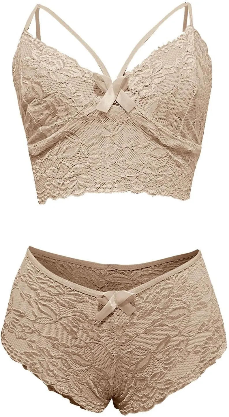Lingerie for Women Corset Lace Floral Bralette Bra Two Piece Underwear Lingerie for Women