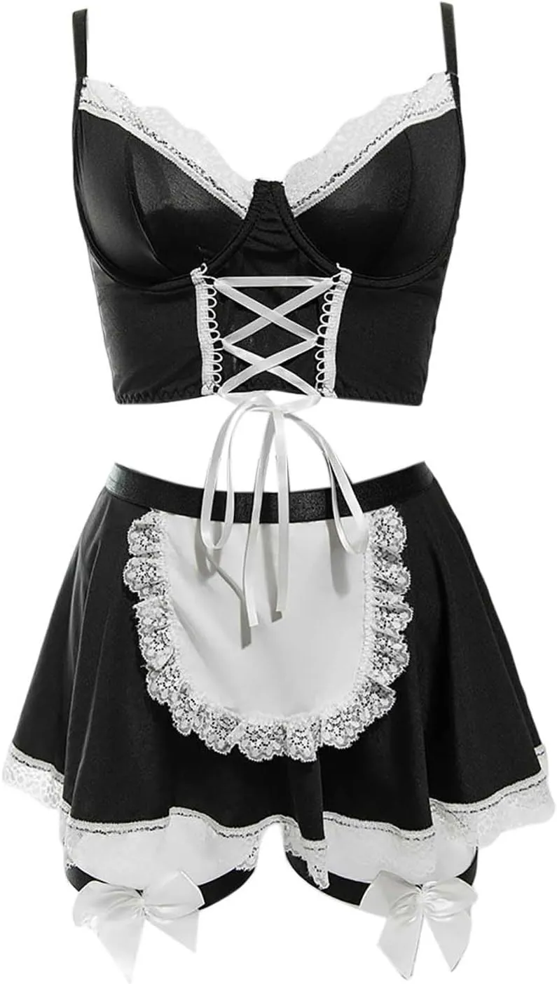 Lingerie for Women Sexy Schoolgirl Costume 0utfit Lingerie Set Student Cosplay Roleplay with Top and Mini Overall Skirt