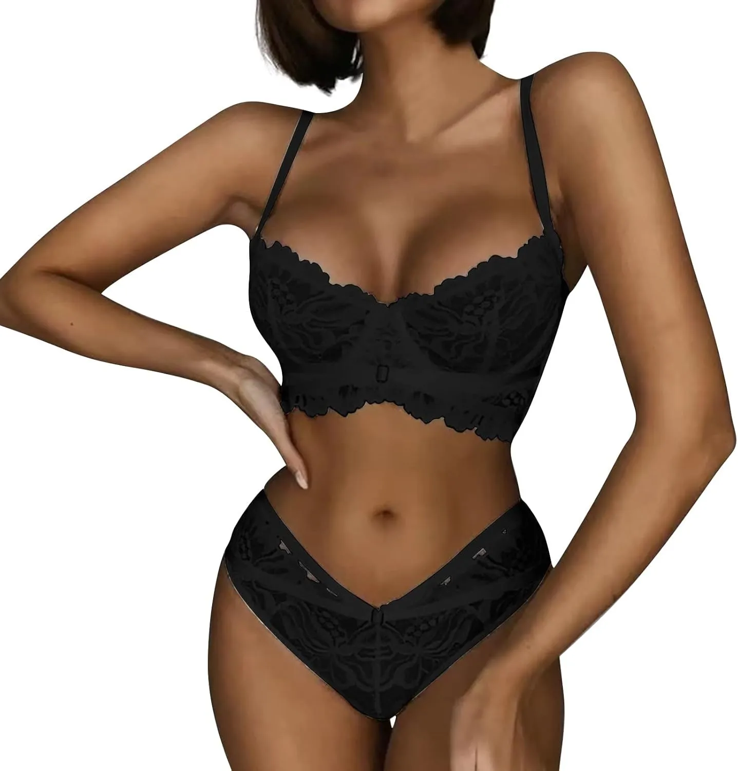 Lingerie Sets for Women Sexy Naughty 2 Piece Seamless Lace Matching Half Cup Bra and Panty Set Underwear Bralette Sets