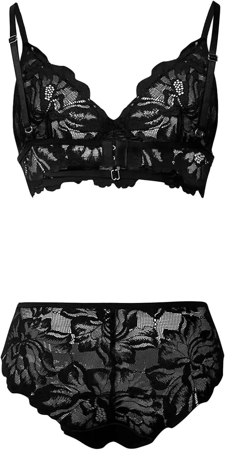 Lingerie Sets for Women Sexy Naughty 2 Piece Seamless Lace Matching Half Cup Bra and Panty Set Underwear Bralette Sets