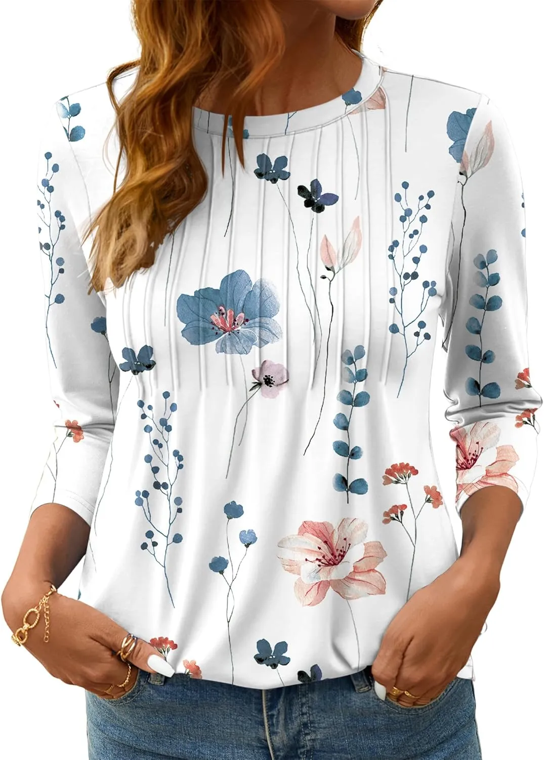 LOMON Women's 3/4 Length Sleeve Tops Crew Neck Dressy Casual Blouses Summer Tees Shirts
