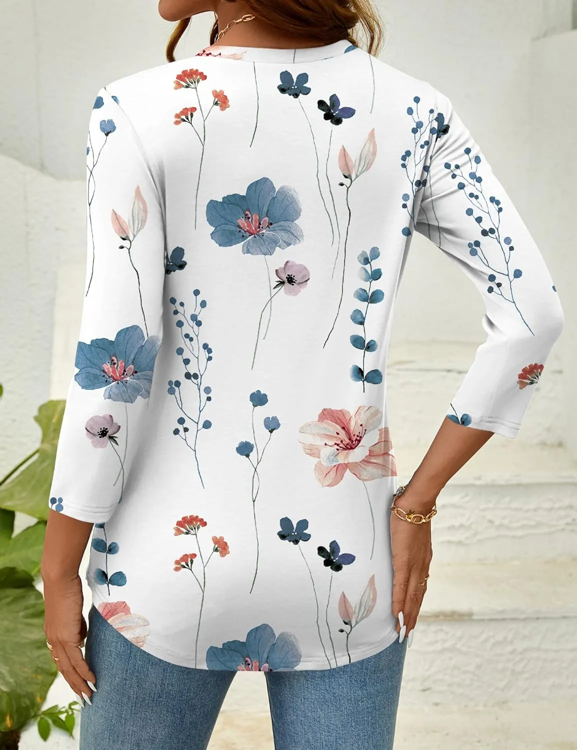 LOMON Women's 3/4 Length Sleeve Tops Crew Neck Dressy Casual Blouses Summer Tees Shirts