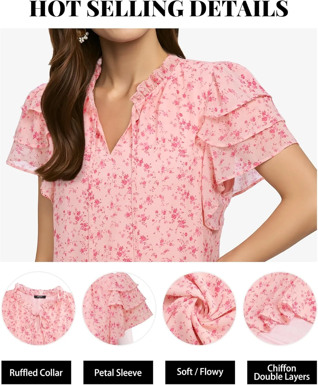 Lotusmile Summer Chiffon Dressy Casual Blouses Elegant Ruffle Short Sleeve Work Tops for Women Trendy