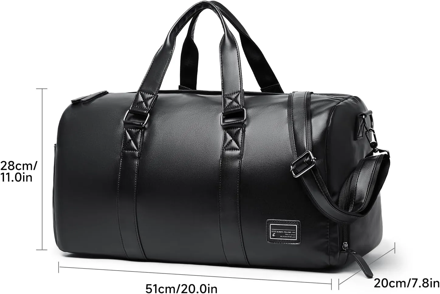MATE ELAN Black Leather Duffle Travel Gym Bag Men's leather Bag with Shoe Compartment, Black, Large Upgrade A, Black Leather Weekender Travel Gym Duffle Bag
