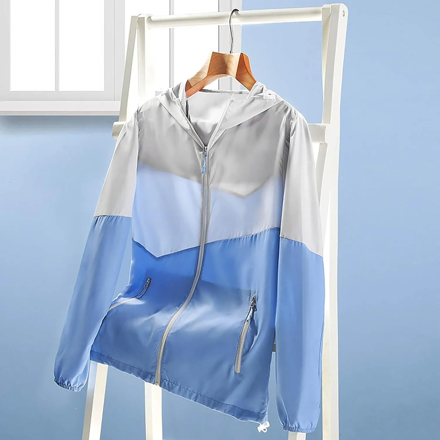Men Full Zip UPF 50 Sun Protection Hoodie Jacket Long Sleeve Lightweight Breathable UV Shirts with Zipper Pockets