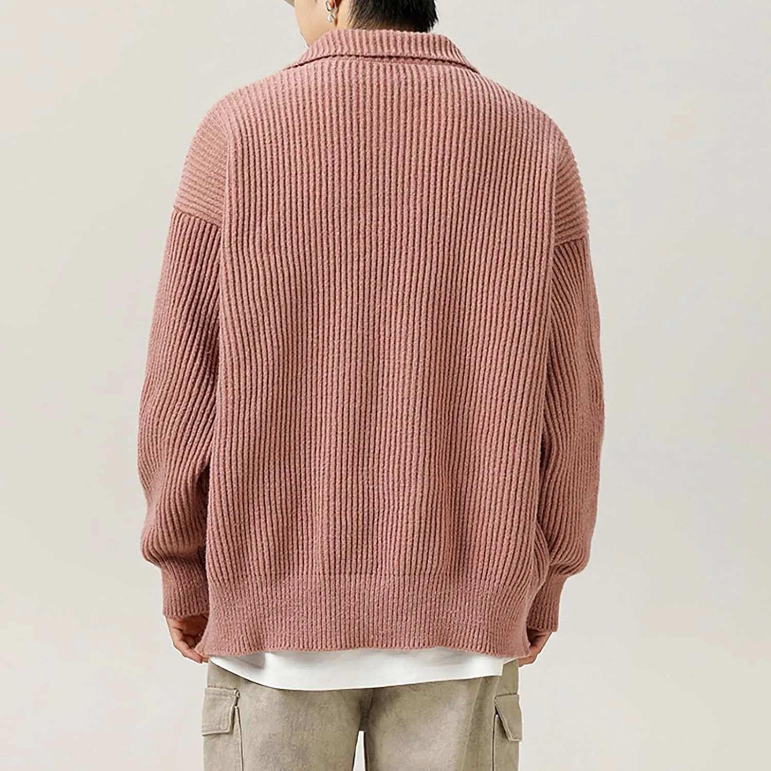 Men Winter Knit Sweater Button Down Knit Cardigan Casual Open Front Sweater Stand Collar Sweaters Solid Color Sweater