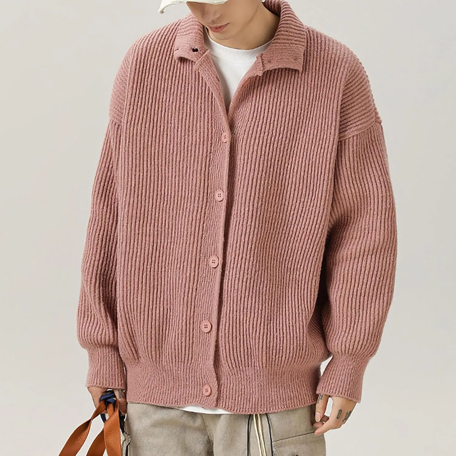 Men Winter Knit Sweater Button Down Knit Cardigan Casual Open Front Sweater Stand Collar Sweaters Solid Color Sweater