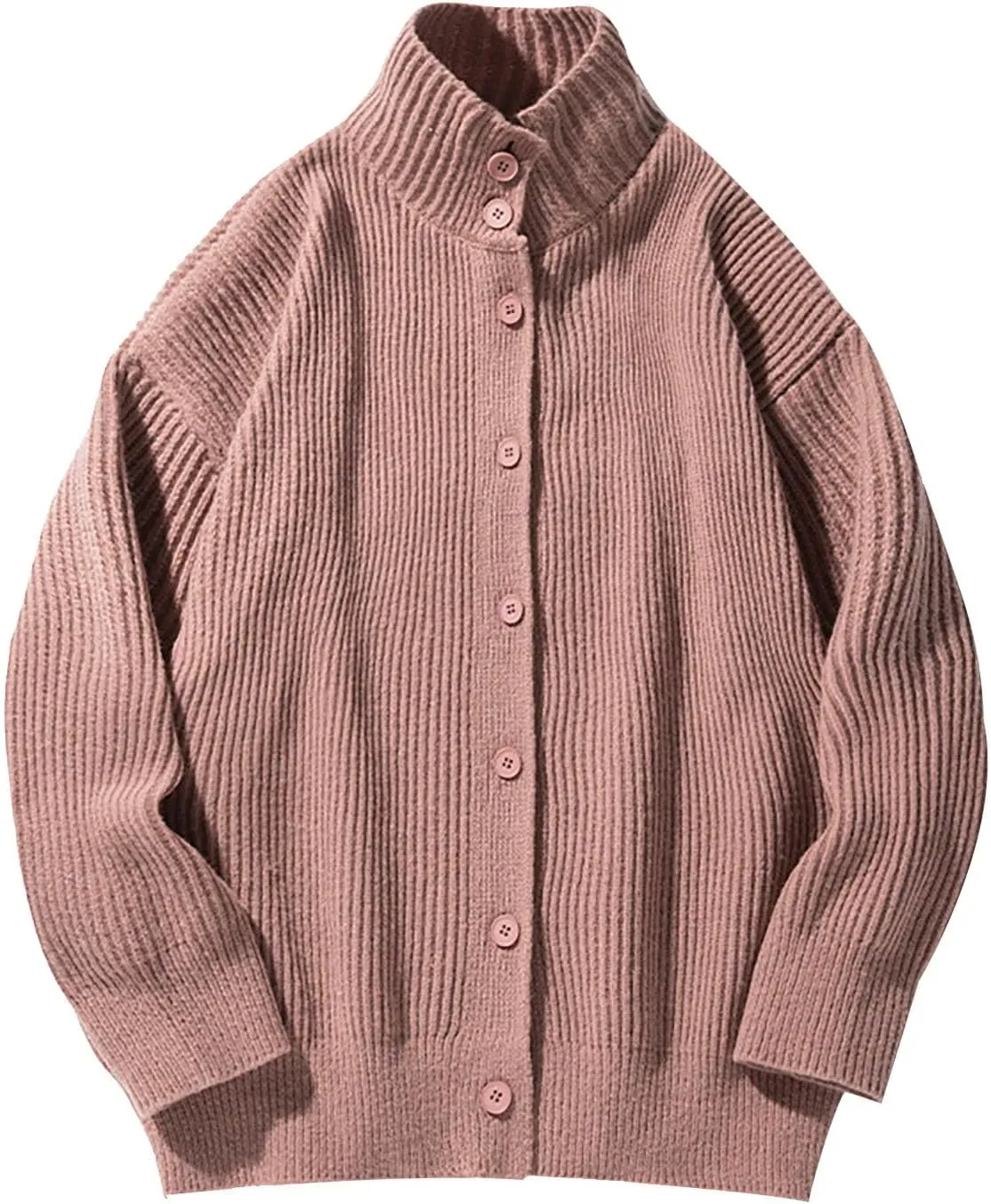 Men Winter Knit Sweater Button Down Knit Cardigan Casual Open Front Sweater Stand Collar Sweaters Solid Color Sweater