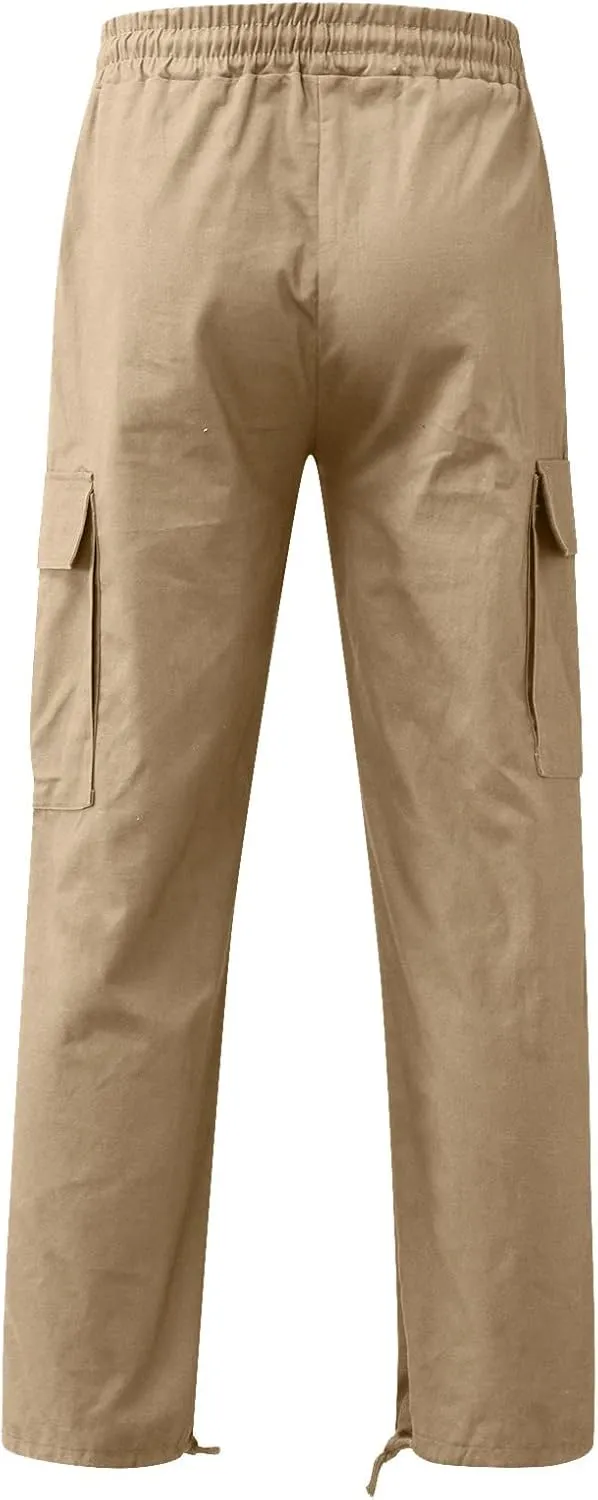 Mens Cargo Pants Drawstring Elastic Waist Wide Leg Pant Loose Fit Pants Trousers Outdoor Hiking Joggers