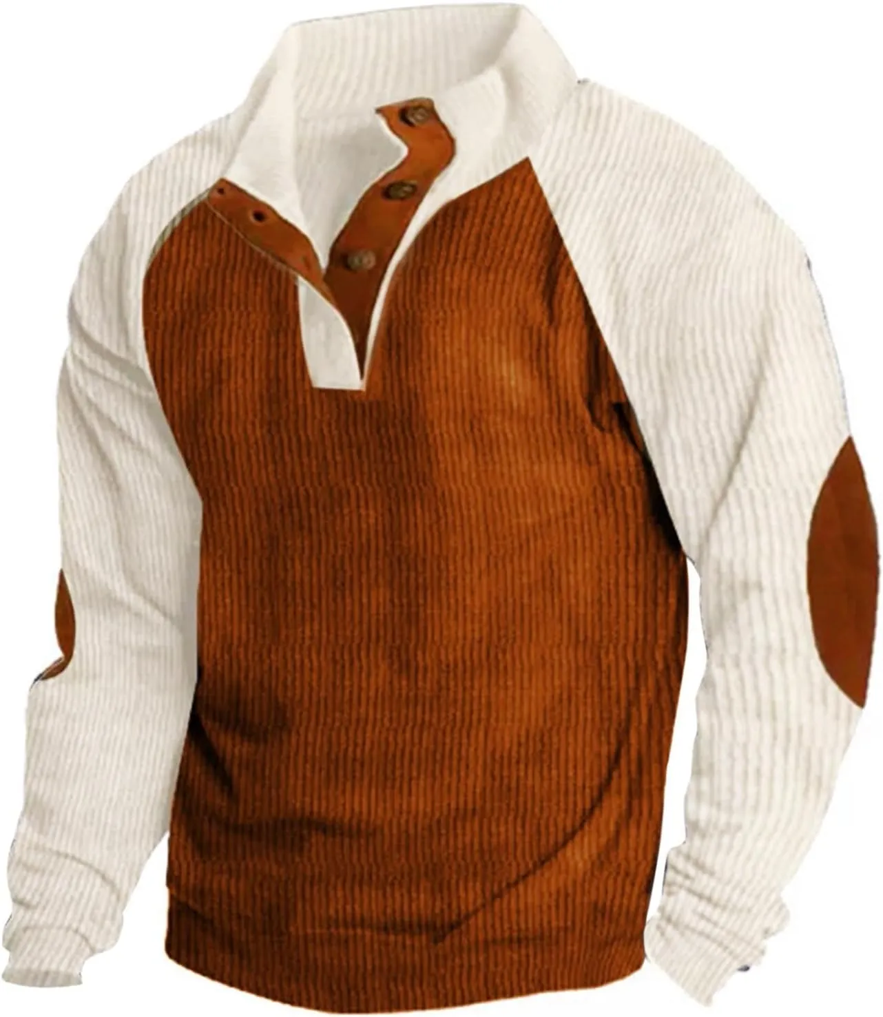 Mens Casual Corduroy Sweatshirt Casual Long Sleeve Button Solid Color Long Sleeve T Shirt Top Mock Neck Sweaters