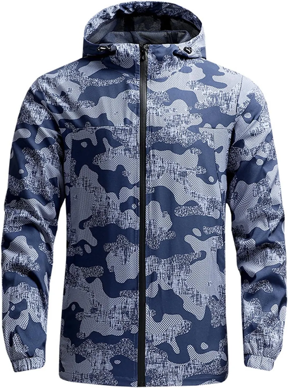 Mens Casual Hooded Windbreakers Zip up Jackets Long Sleeves Lightweight Breathable Raincoats Fashion Outdoor Tops