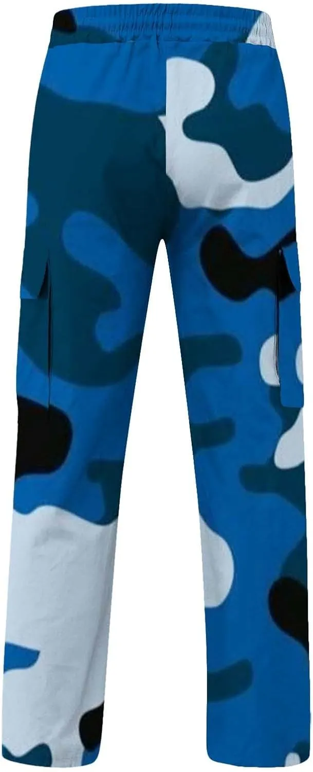Mens Casual Joggers Pants Men's Winter Street Casual Sports Multi Pocket Up Solid Color Open Bottom Running