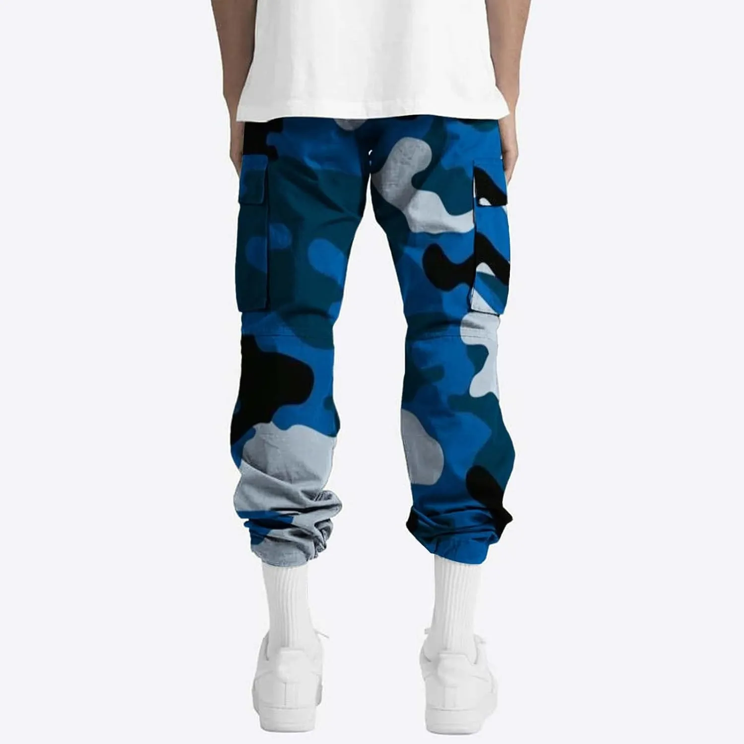 Mens Casual Joggers Pants Men's Winter Street Casual Sports Multi Pocket Up Solid Color Open Bottom Running
