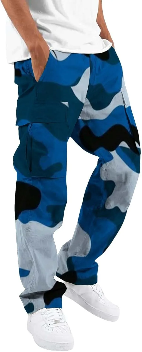 Mens Casual Joggers Pants Men's Winter Street Casual Sports Multi Pocket Up Solid Color Open Bottom Running