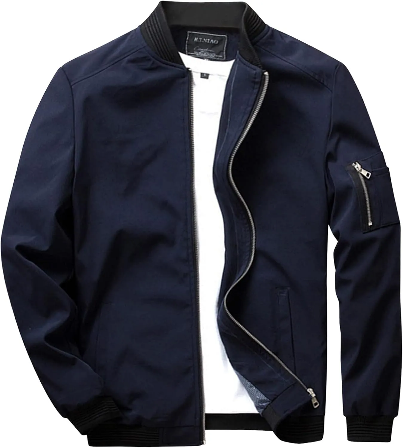Mens Casual Lightweight Jacket Softshell Flight Bomber Jacket Varsity Windbreaker