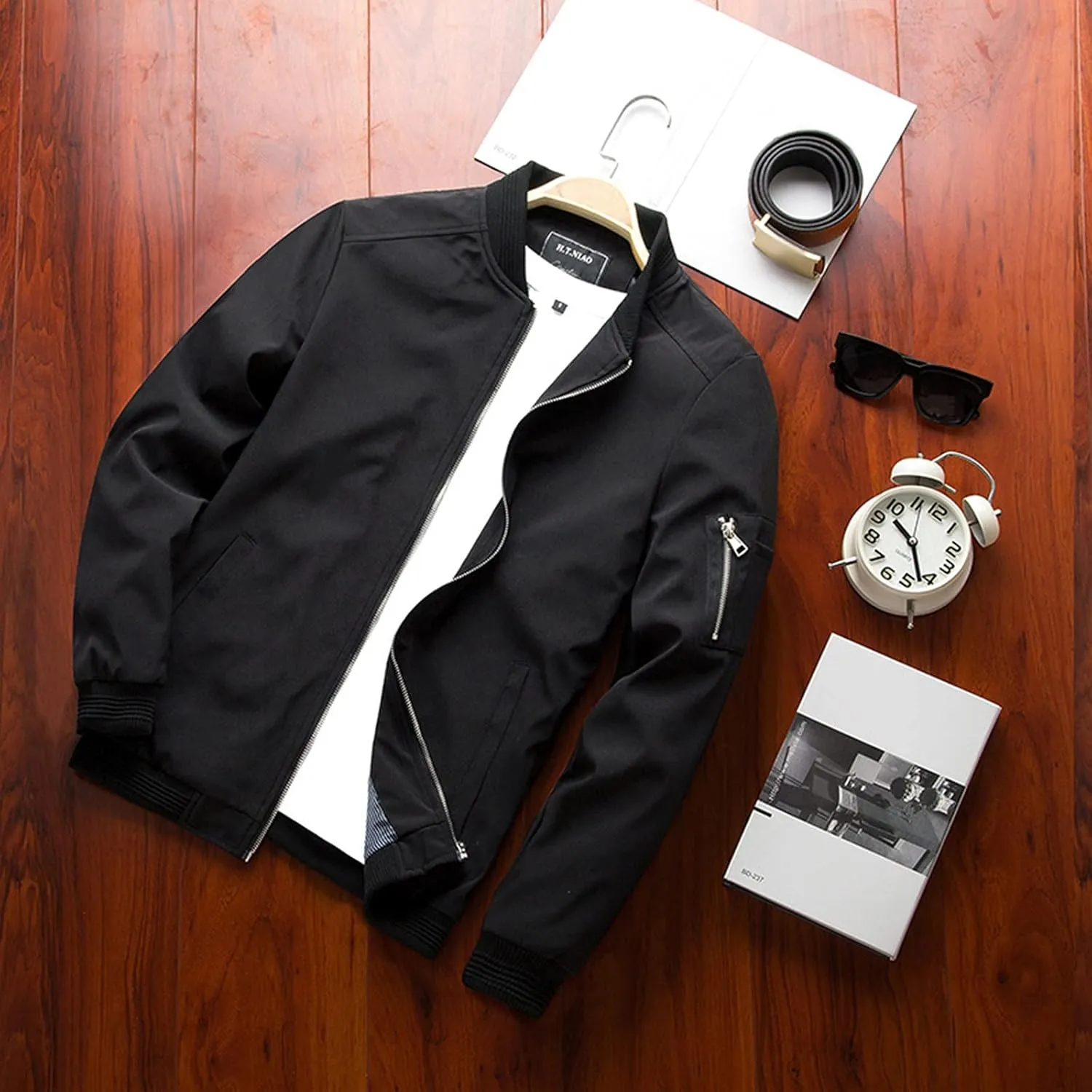 Mens Casual Lightweight Jacket Softshell Flight Bomber Jacket Varsity Windbreaker