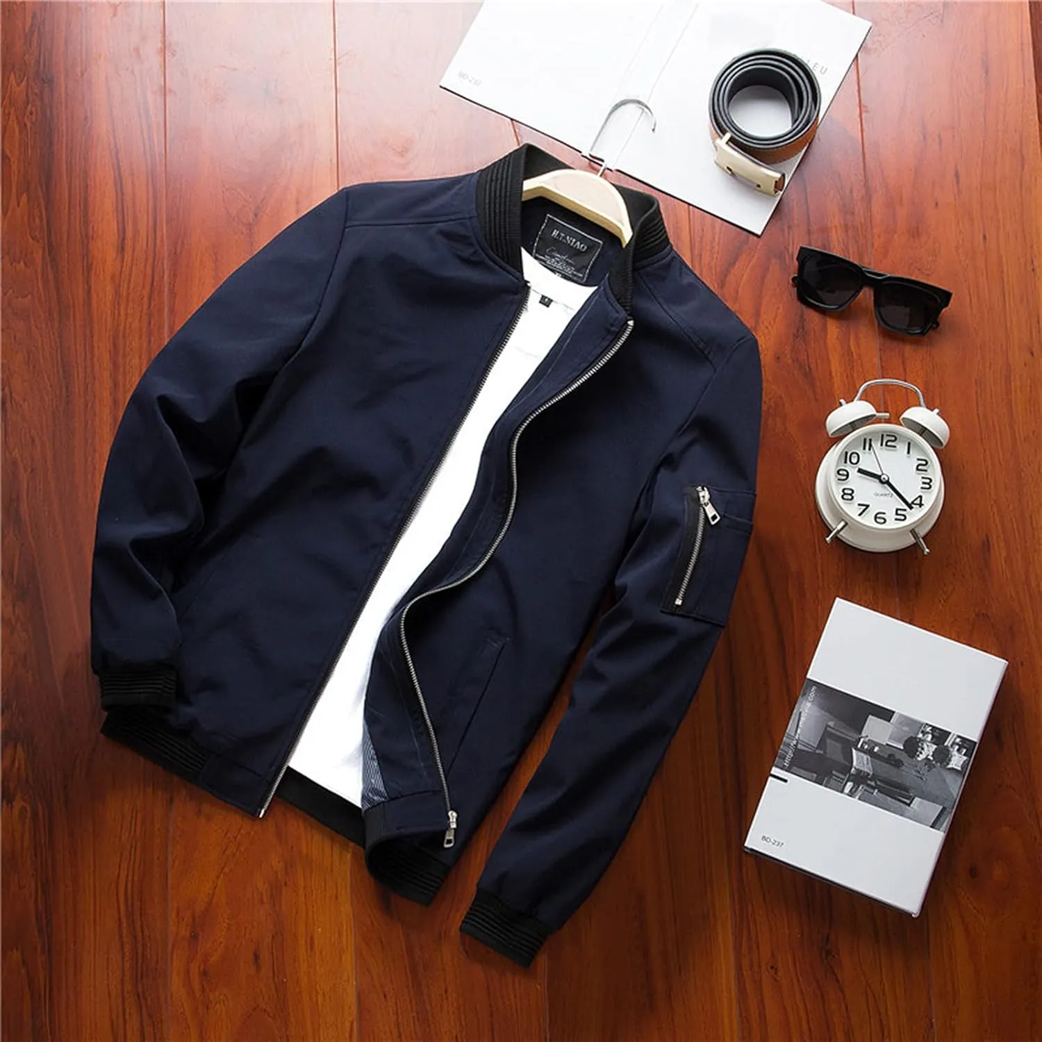 Mens Casual Lightweight Jacket Softshell Flight Bomber Jacket Varsity Windbreaker