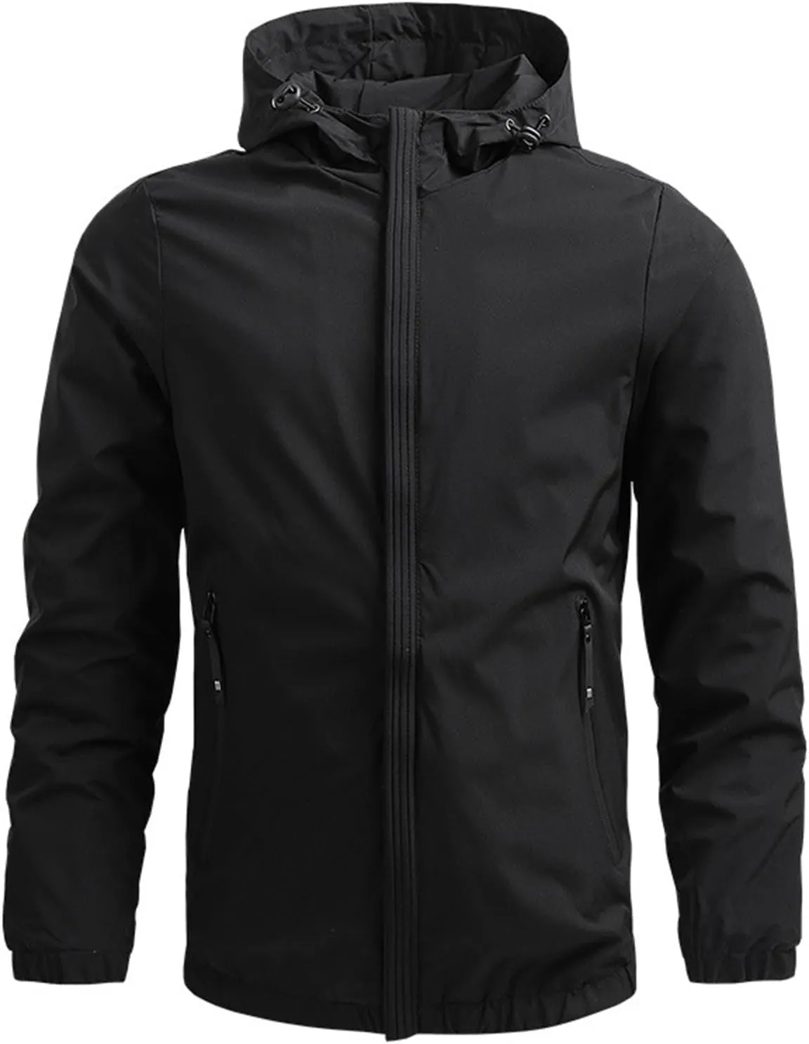 Mens Casual Lightweight Windbreakers Hooded Zip up Jackets Long Sleeves Breathe Raincoats Sports Outdoor Tops