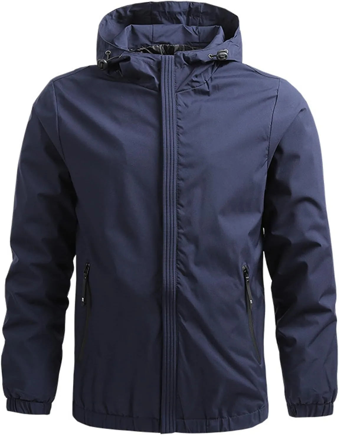 Mens Casual Lightweight Windbreakers Hooded Zip up Jackets Long Sleeves Breathe Raincoats Sports Outdoor Tops