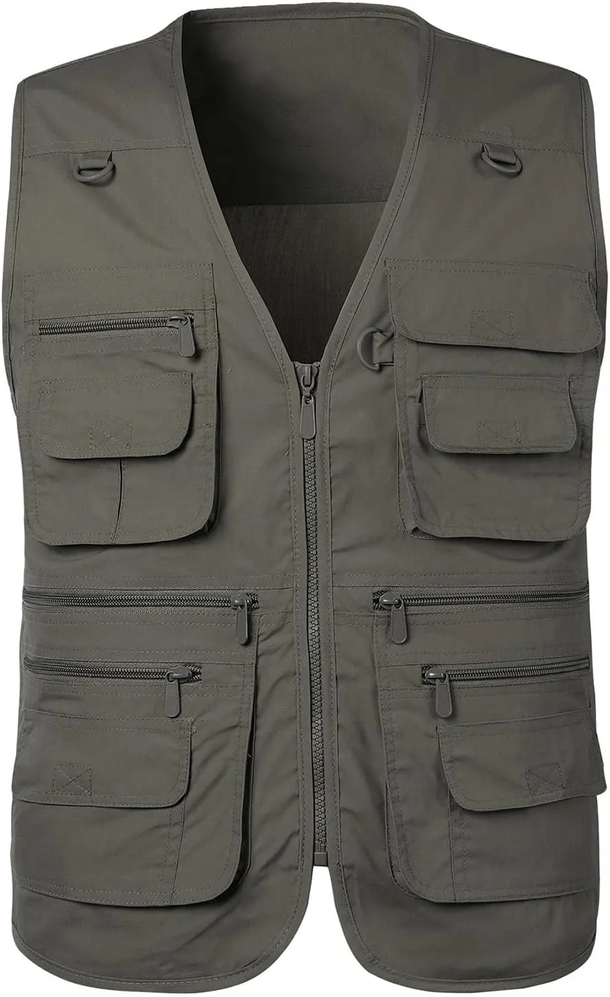 Men's Casual Outdoor Work Fishing Travel Photo Cargo Vest Multi Pockets Summer Mesh Casual Utility Military Vest