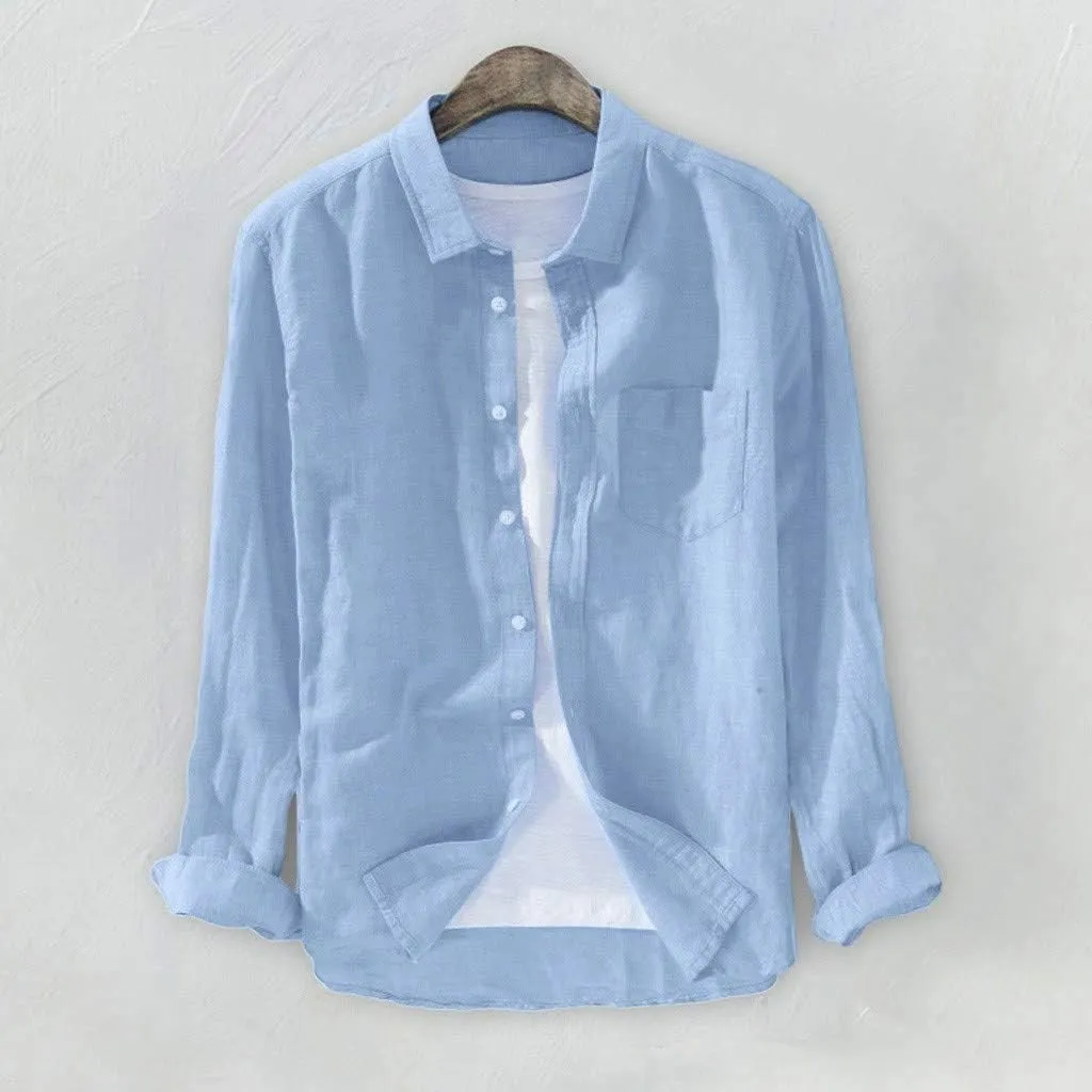 Men's Casual Shirt Long Sleeve Casual Button Down Shirt for Men Summer Beach Wedding Shirt Cotton Linen T-Shirts