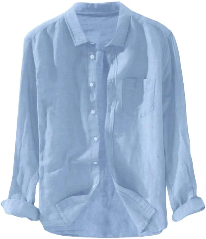Men's Casual Shirt Long Sleeve Casual Button Down Shirt for Men Summer Beach Wedding Shirt Cotton Linen T-Shirts