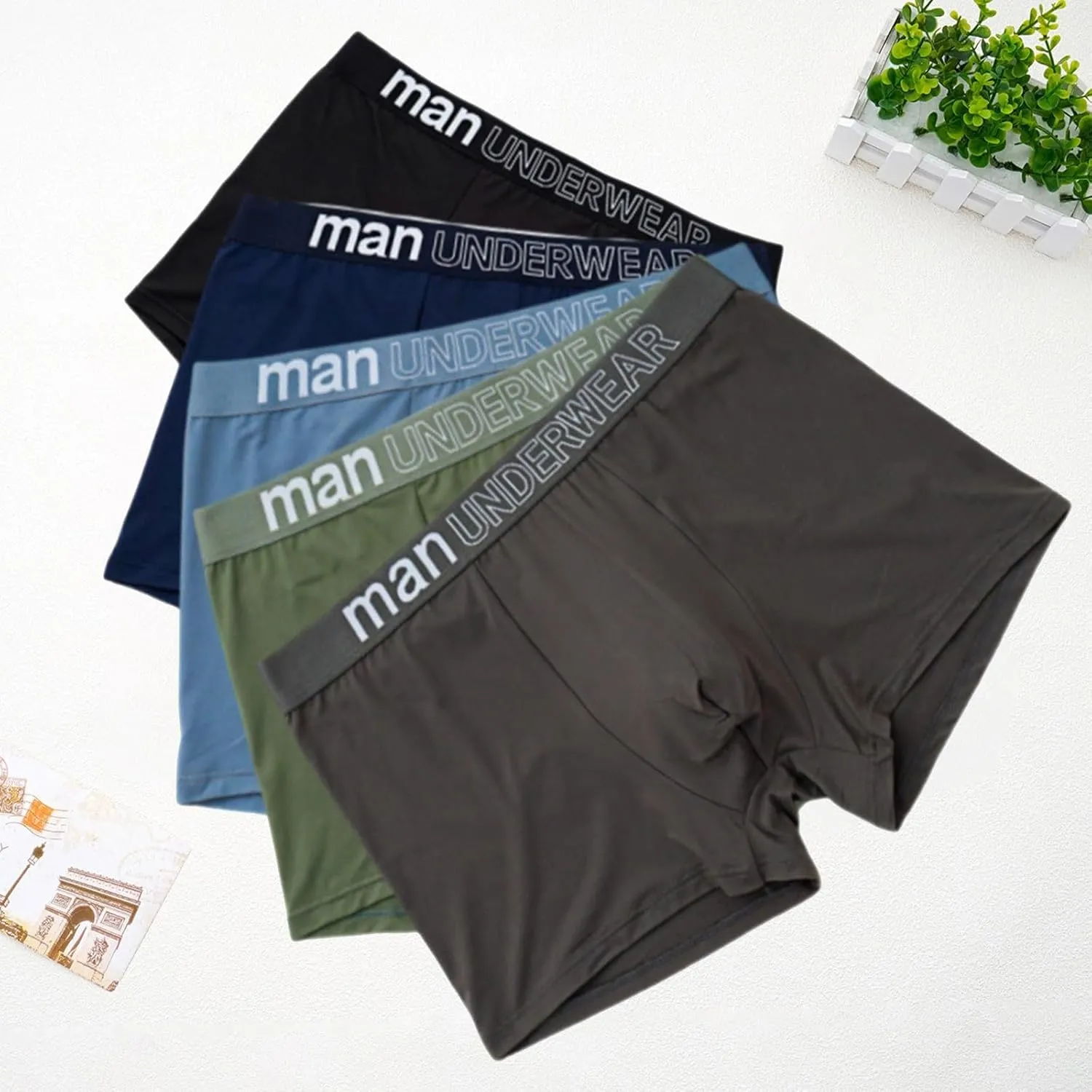 Men's Cotton Boxer Briefs Soft Breathable Comfort Close Fitting Underwear Daily Underpants Lightweight Panties