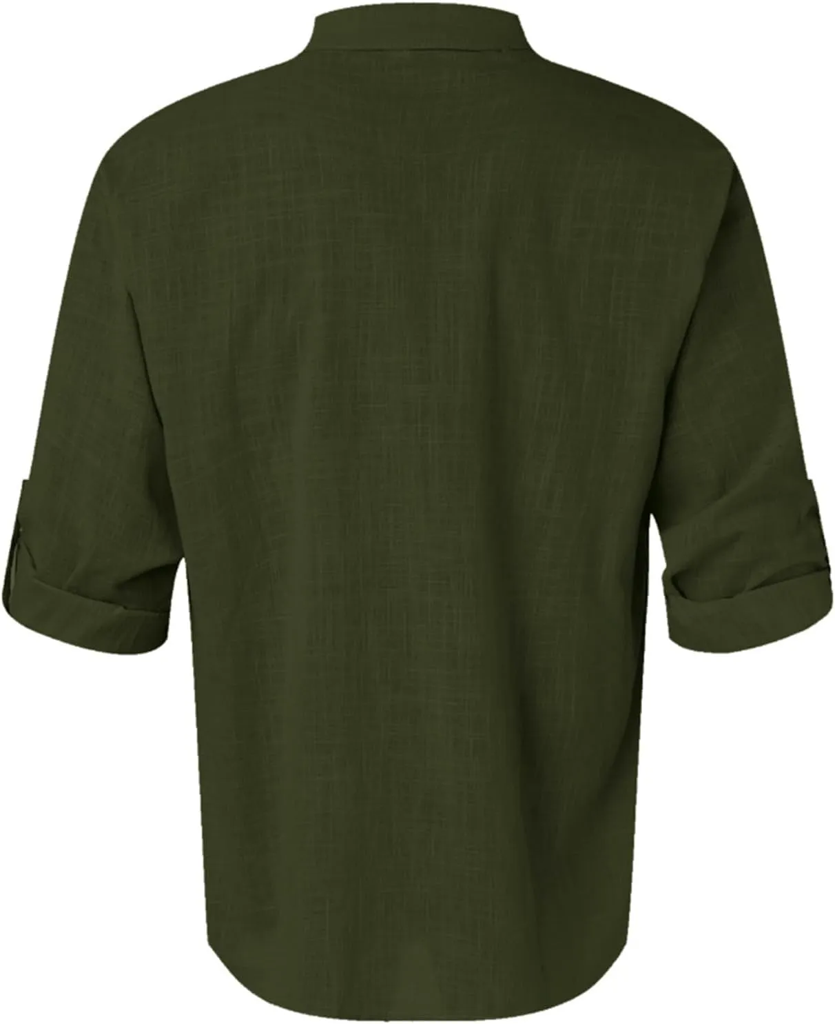 Mens Cotton Linen Shirts Casual Banded Collar Button Down Shirts Long Sleeve Casual Henley Shirt Summer Beach Tops