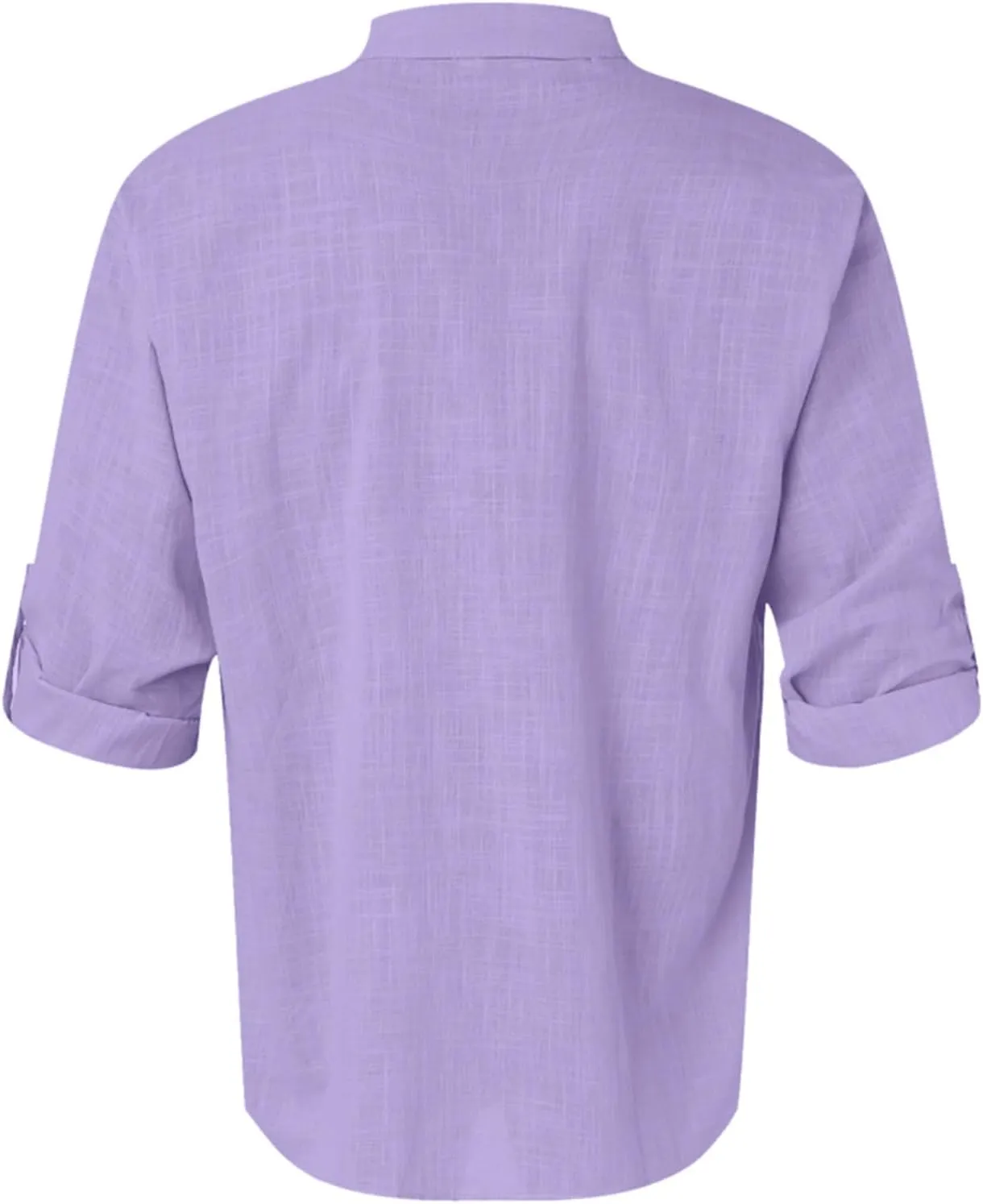 Mens Cotton Linen Shirts Casual Banded Collar Button Down Shirts Long Sleeve Casual Henley Shirt Summer Beach Tops