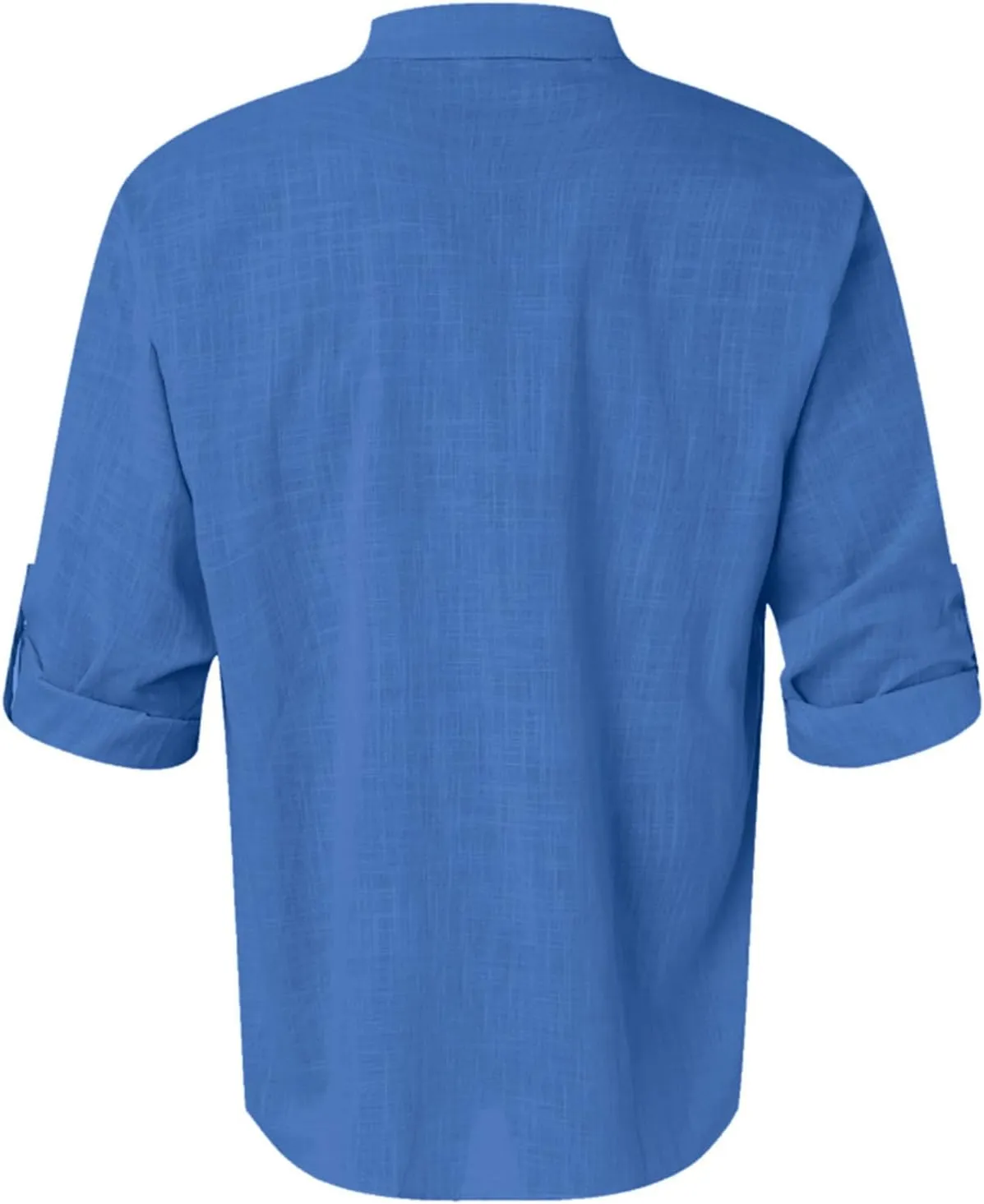 Mens Cotton Linen Shirts Casual Banded Collar Button Down Shirts Long Sleeve Casual Henley Shirt Summer Beach Tops