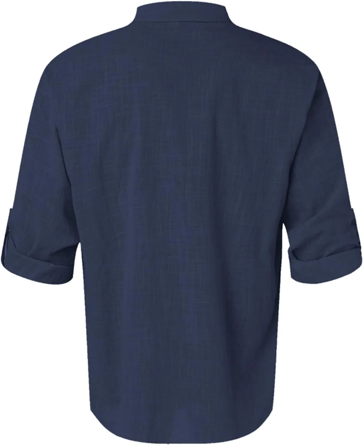 Mens Cotton Linen Shirts Casual Banded Collar Button Down Shirts Long Sleeve Casual Henley Shirt Summer Beach Tops