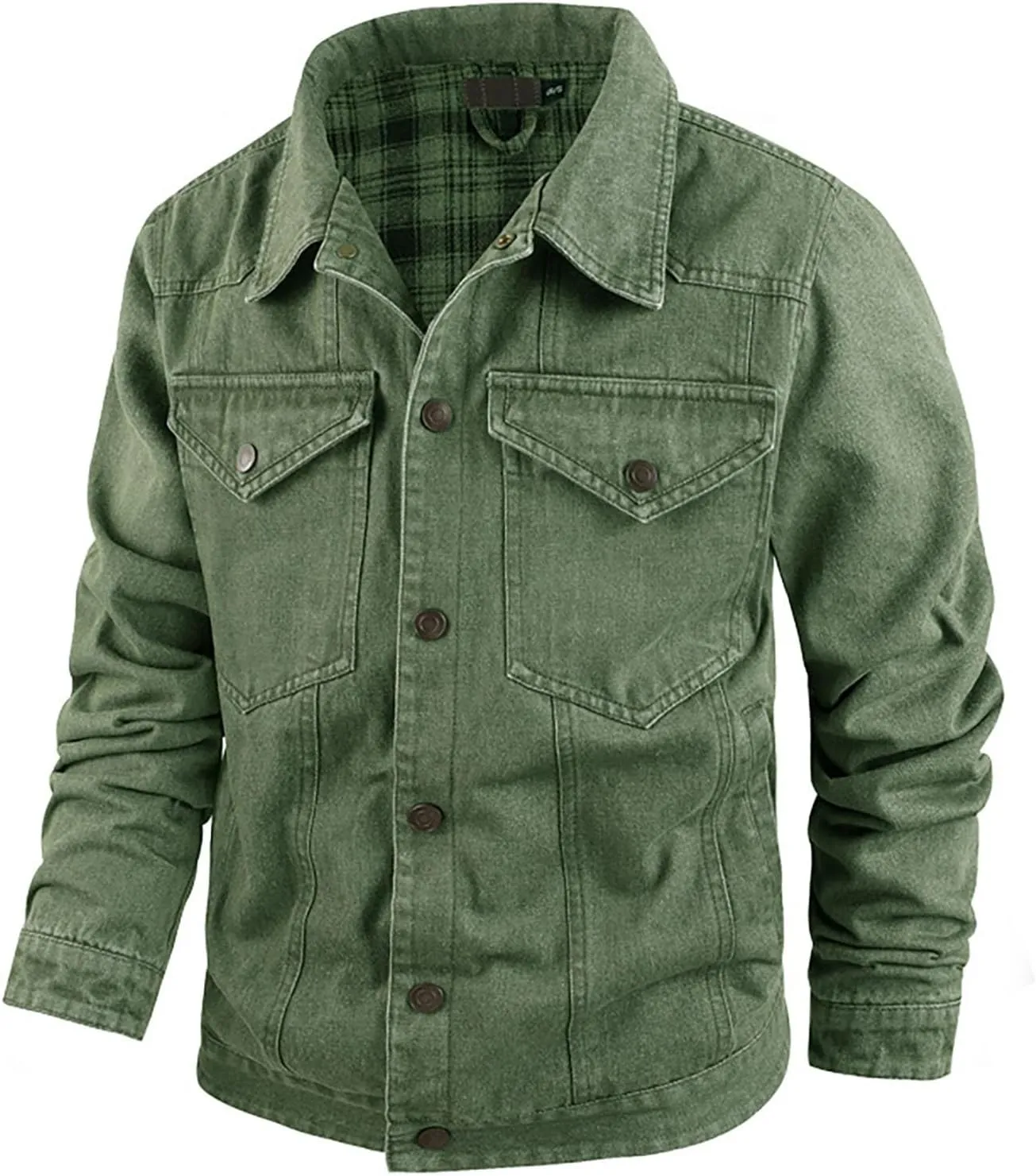 Mens Distressed Cowboys Rugged Denim Jackets Flannel Lined Western Classic Slim Fit Vintage Trucker Biker Jeans Coats