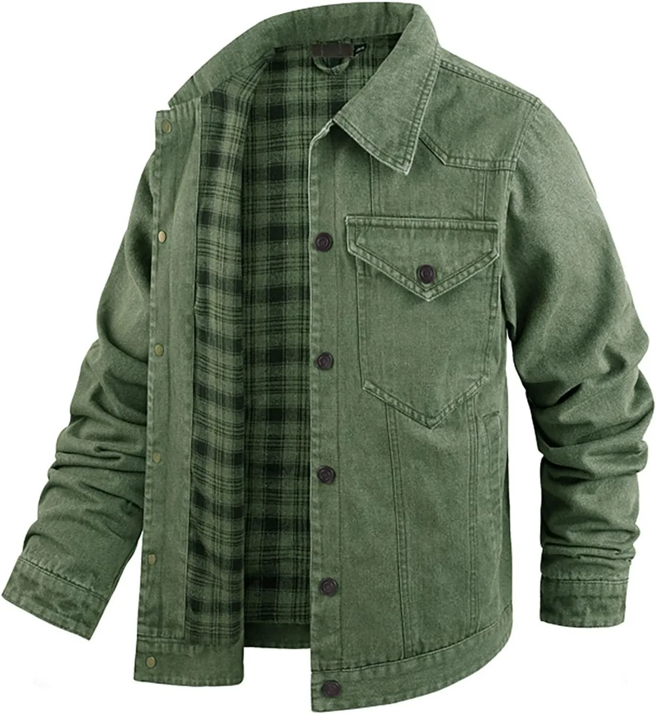 Mens Distressed Cowboys Rugged Denim Jackets Flannel Lined Western Classic Slim Fit Vintage Trucker Biker Jeans Coats
