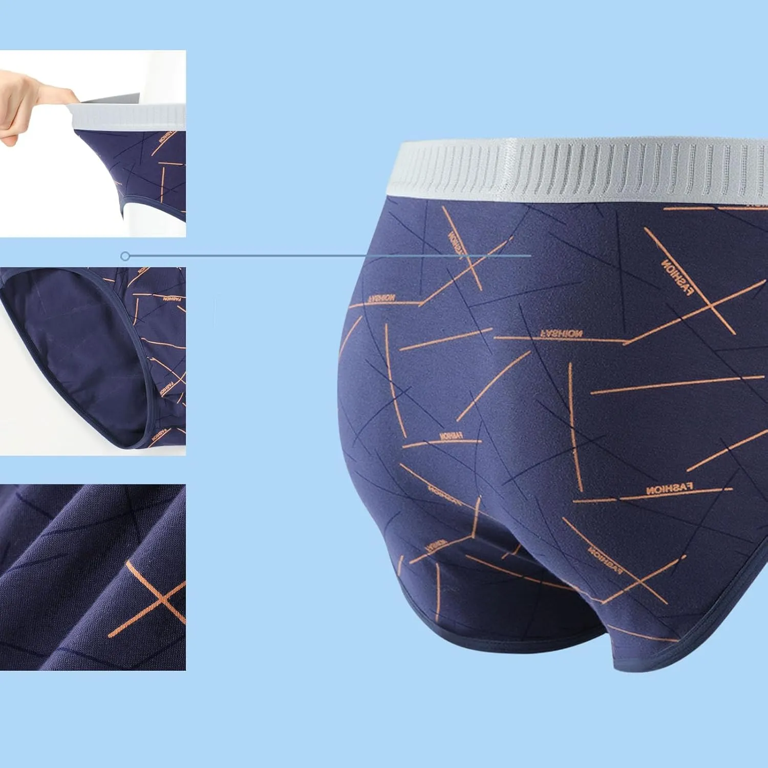 Men's Fashion Print Cotton Briefs Soft Breathable Close Fitting Underwear Lightweight Comfort Stretch Panties