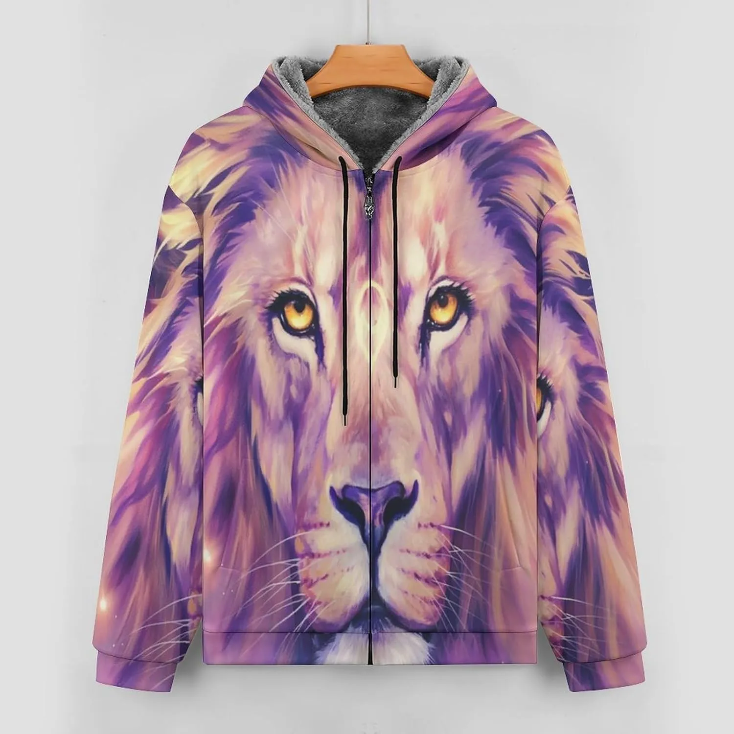 Men'S Fleece Jackets Zip Up Hoodies, Winter Purple Lion Jackets, Windproof Work Hoodie With Pockets, Windbreakers W