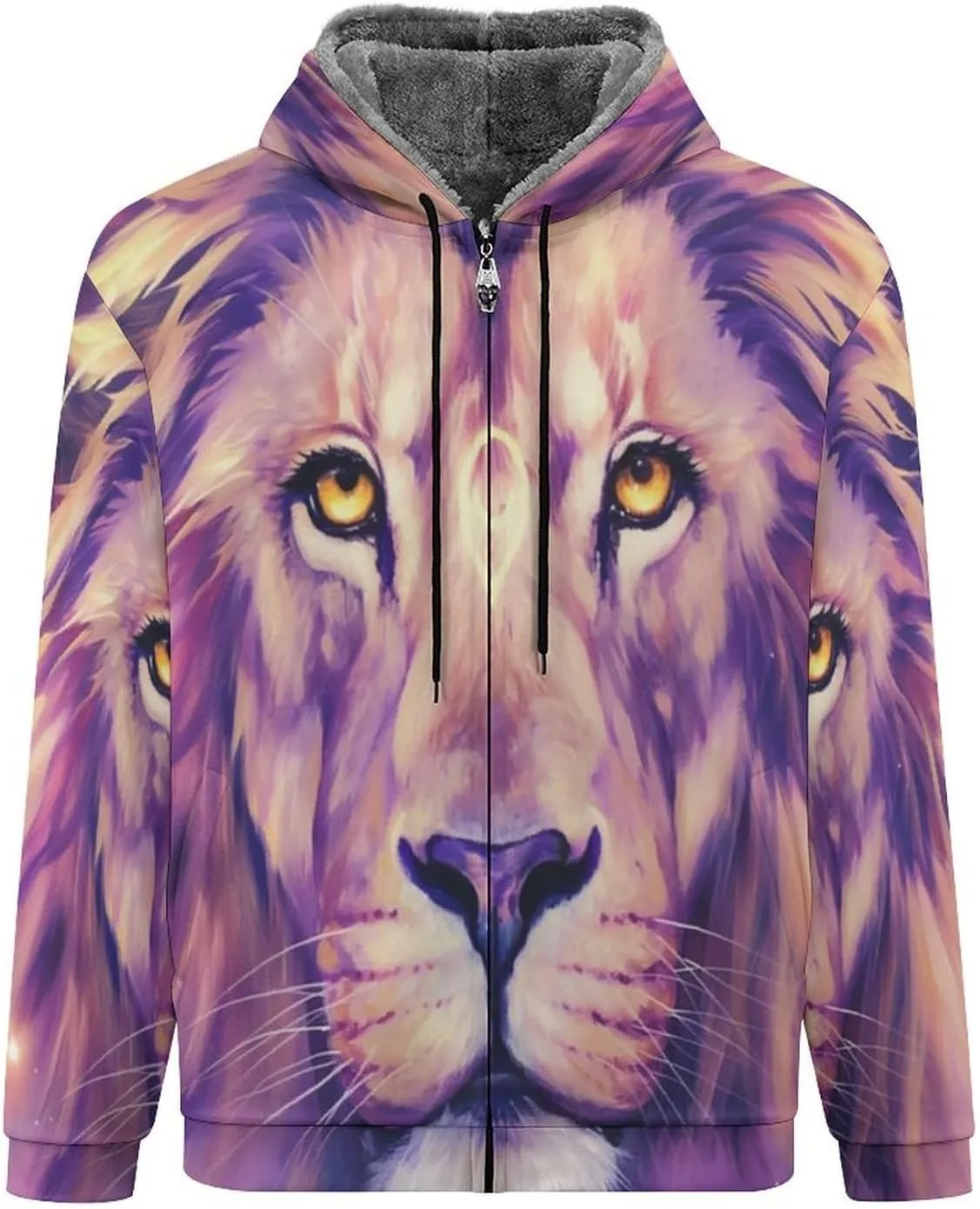 Men'S Fleece Jackets Zip Up Hoodies, Winter Purple Lion Jackets, Windproof Work Hoodie With Pockets, Windbreakers W