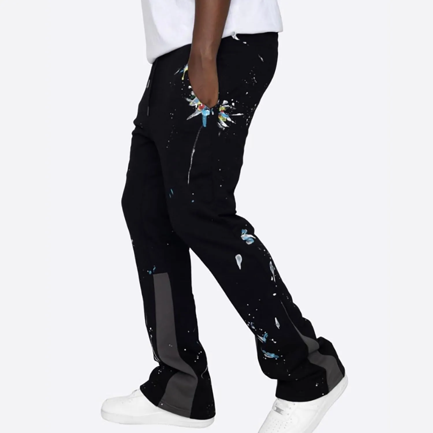 Men's Fleece Sweatpants Leg Fashion Pants Pants Stitching Casual Men's Multi-Pocket Men's Fleece Joggers with