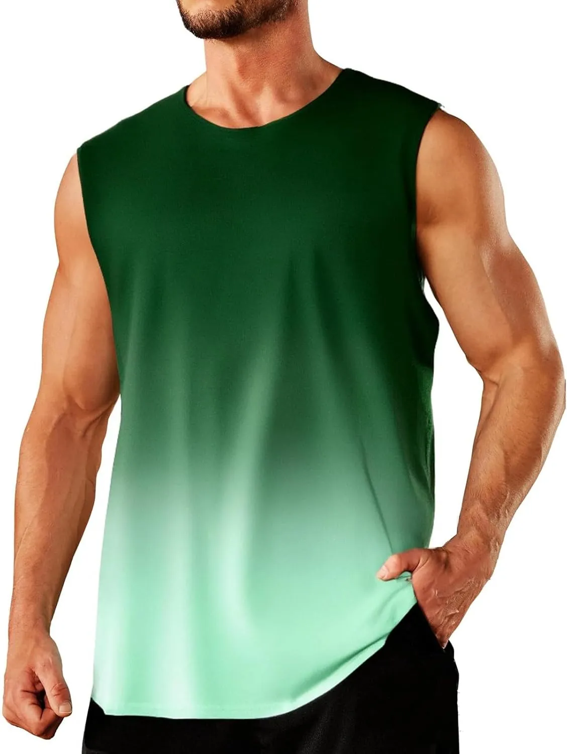 Men's Gym Muscle Tank Tops Gradient Sleeveless Quick Dry Tees Regular Fit Workout Tee Summer Beach Vacation Shirts
