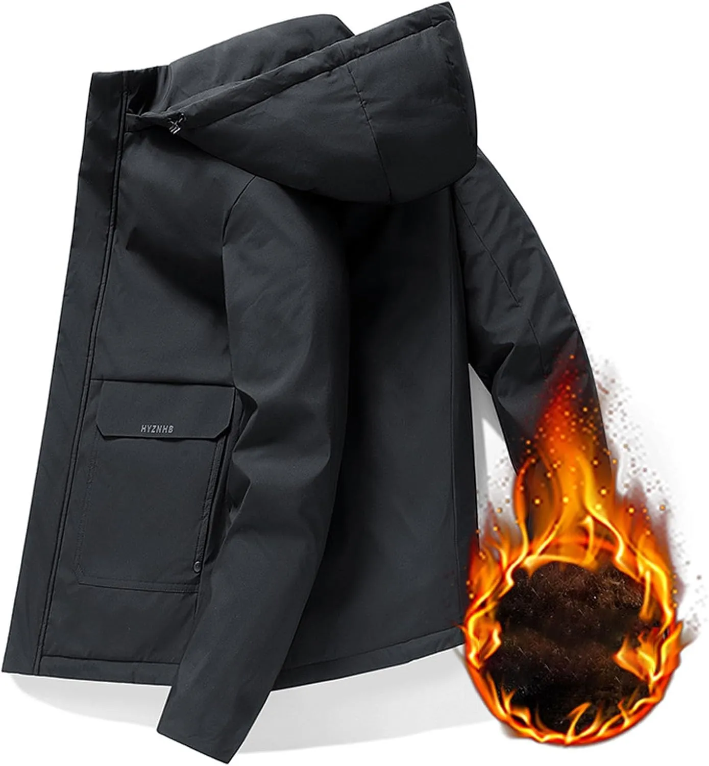 Mens Jacket Relaxed Fit Oversize Fleece Hooded Jacket Tactical Rain Jackets Fleece Lined Hooded Casual Coat for Men