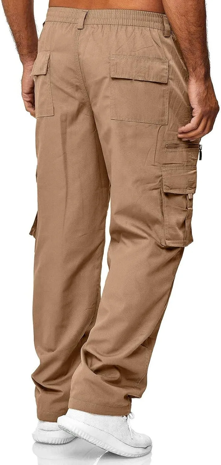 Mens Joggers Sweatpants Solid Color Pocket Trousers Loose Sports Trousers Track Training Outdoor Tactical Sweatpants